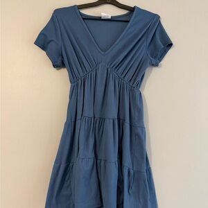 Olivia Rae Dusty Blue Tiered V-Neck Midi Dress